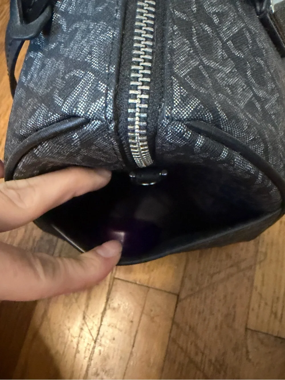 Michael Kors Black and Silver Grayson Medium Duffle Satchel NWT